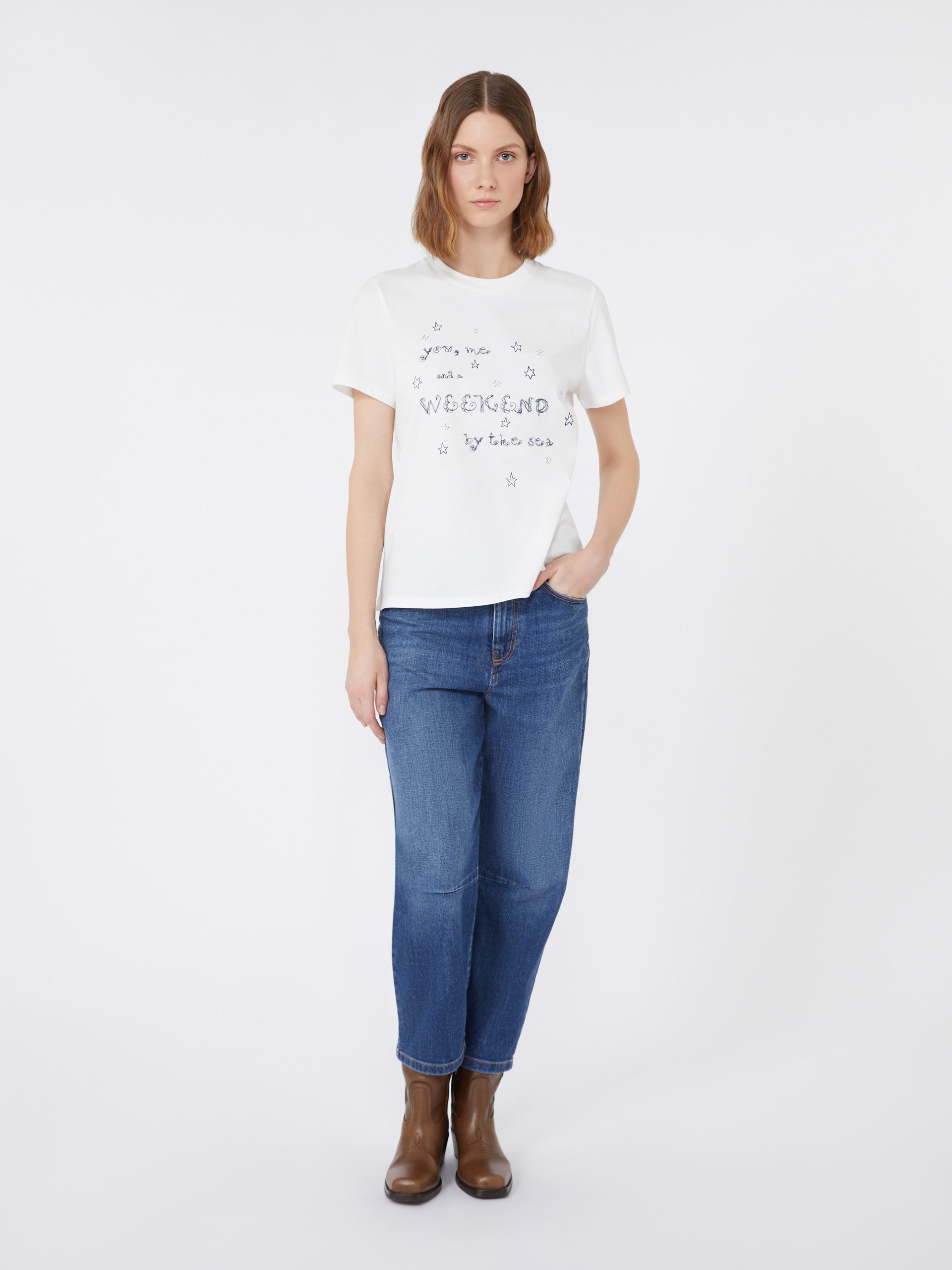 Cotton Print T-Shirt for Women - White - Max Mara UAE