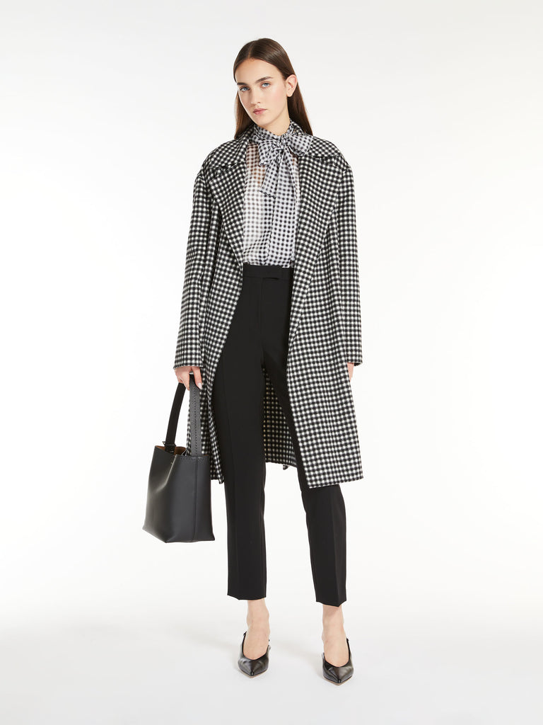 Gingham wool robe coat