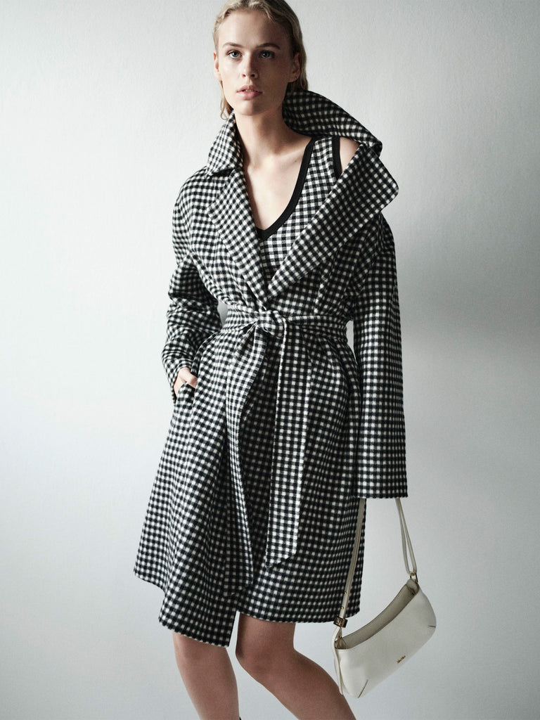 Gingham wool robe coat