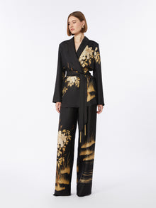 Fluid Printed Silk Trousers for Women - Black - Max Mara UAE
