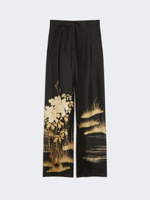 Fluid Printed Silk Trousers for Women - Black - Max Mara UAE