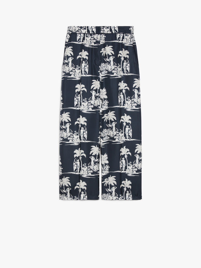 Printed Silk Cropped Trousers for Women - Midnightblue - Max Mara UAE