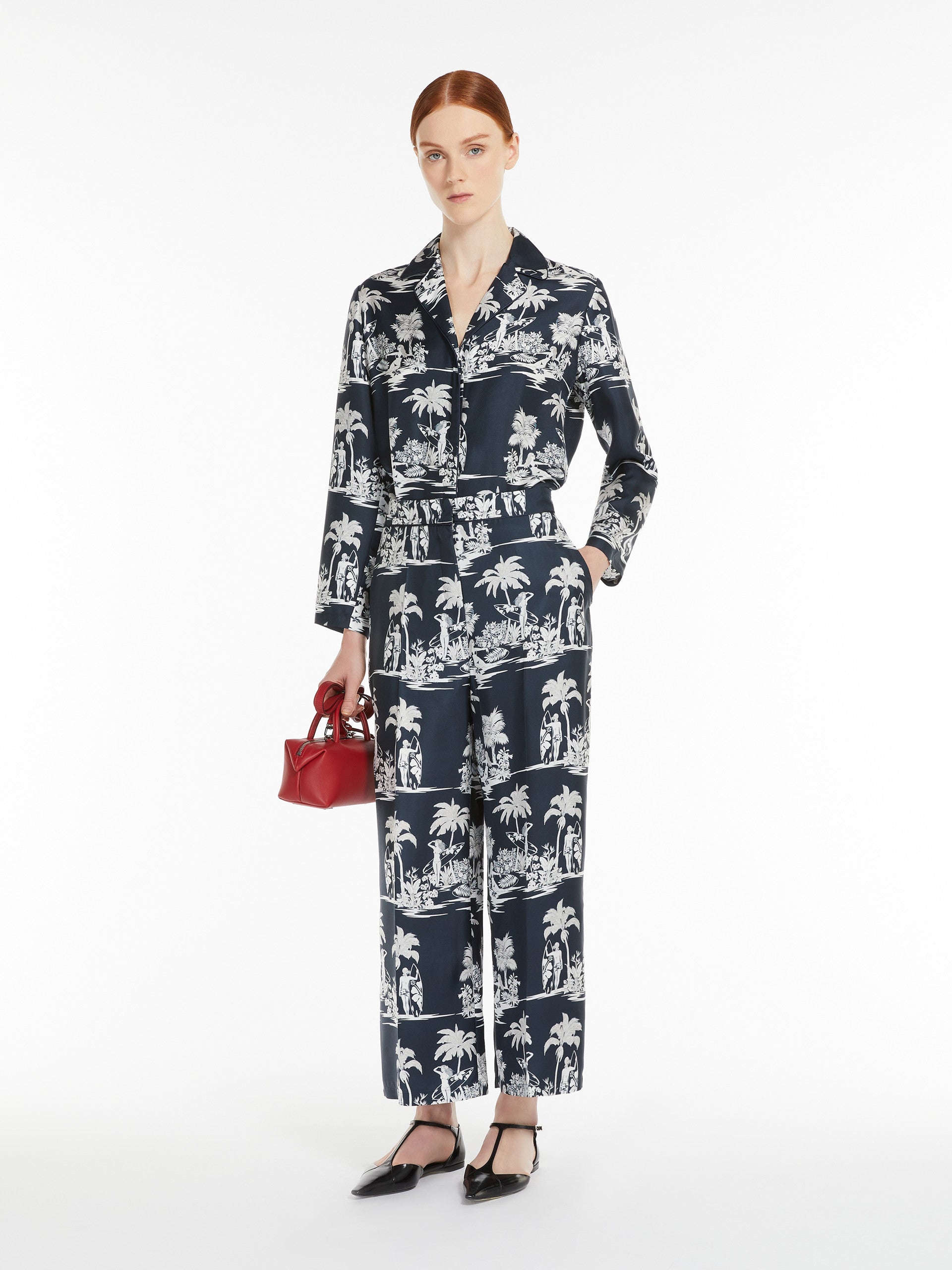 Printed Silk Pyjama Shirt for Women - Midnightblue - Max Mara UAE