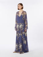 Printed Silk Kaftan Dress for Women - Navy - Max Mara UAE