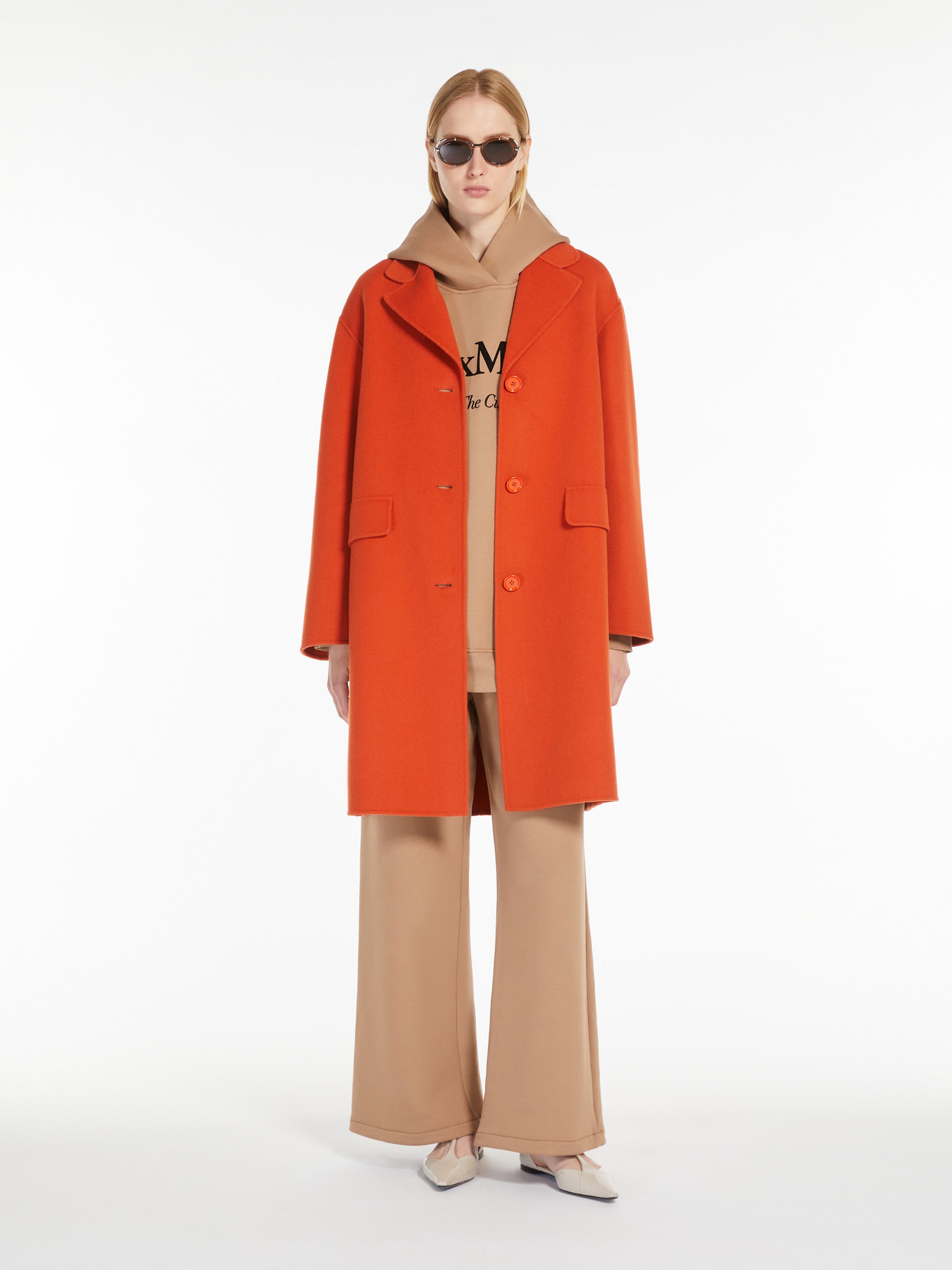 Wool Cocoon Coat for Women - Orange - Max Mara UAE