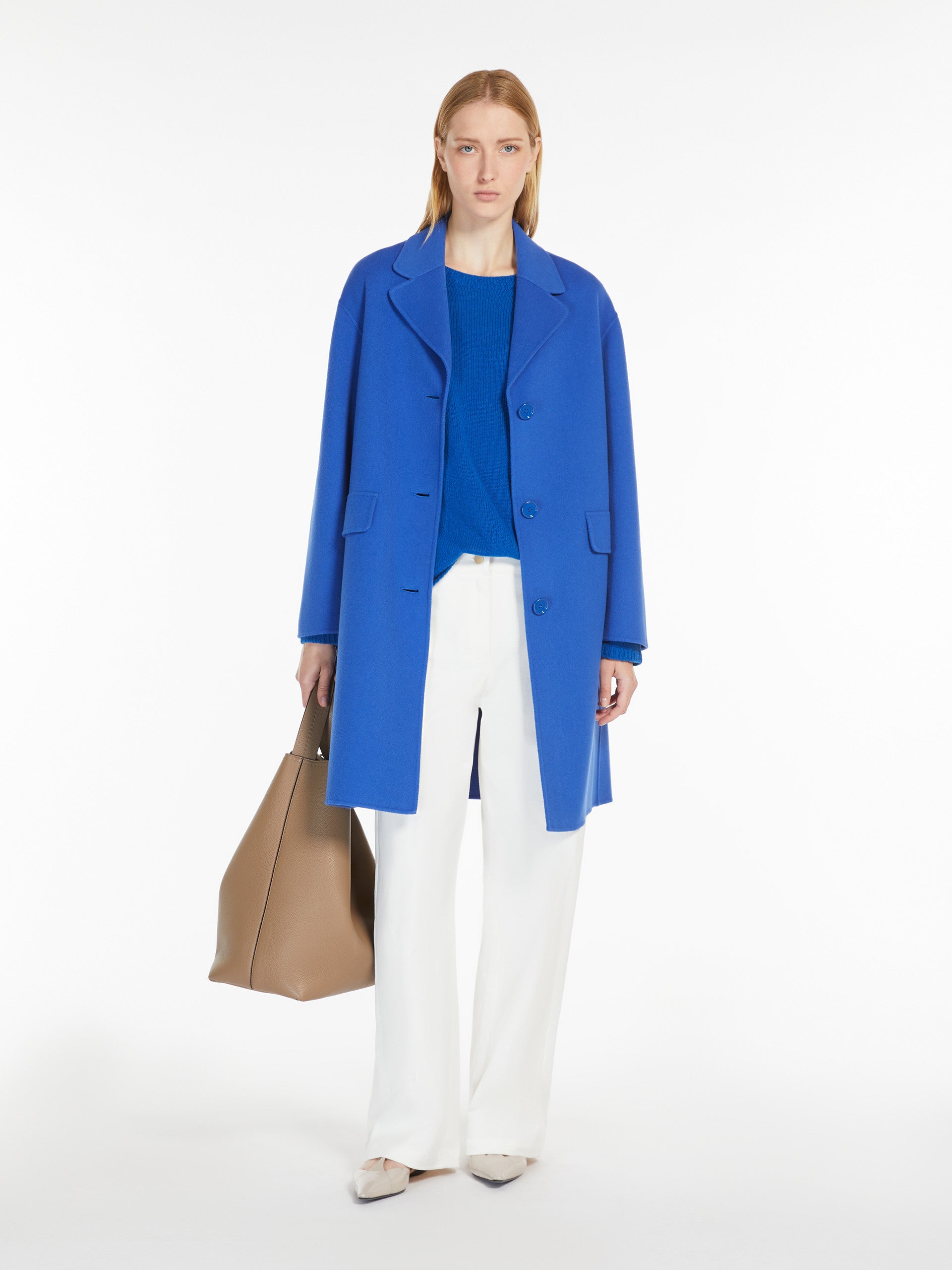 Wool Cocoon Coat for Women - Cornflower Blue - Max Mara UAE