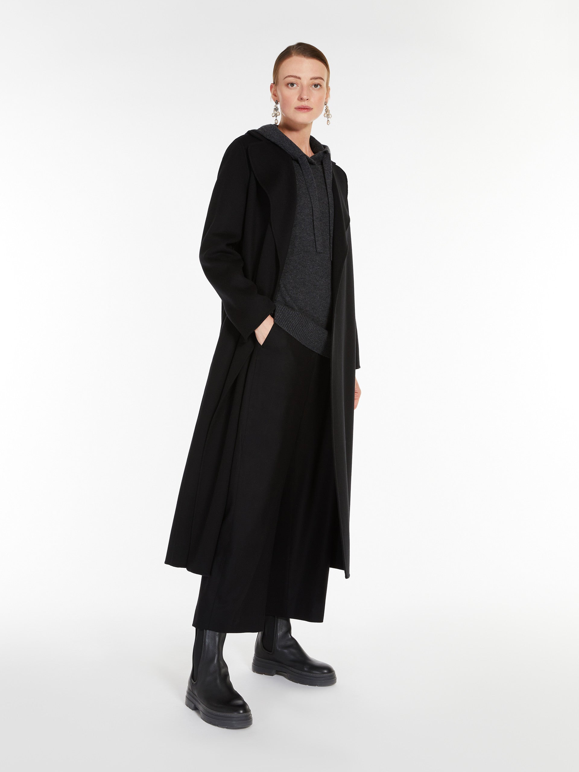 Wool Drap Wrap Coat for Women - Black - Max Mara UAE