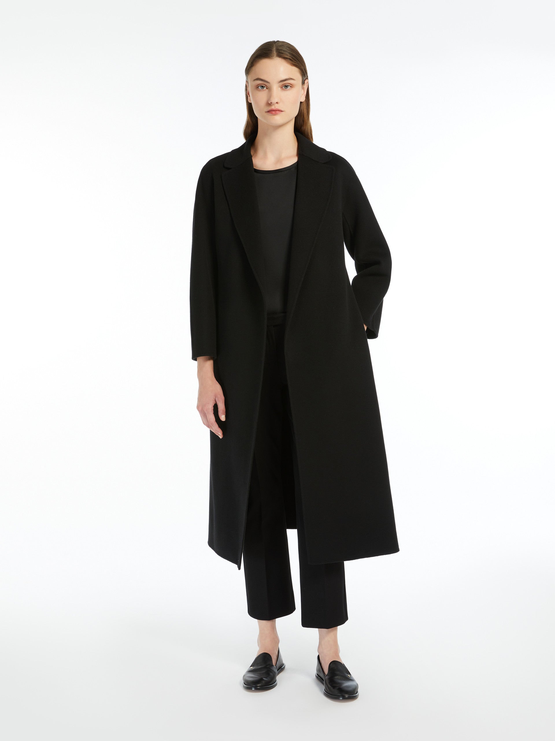 Wool Broadcloth Midi Coat for Women - Black - Max Mara UAE
