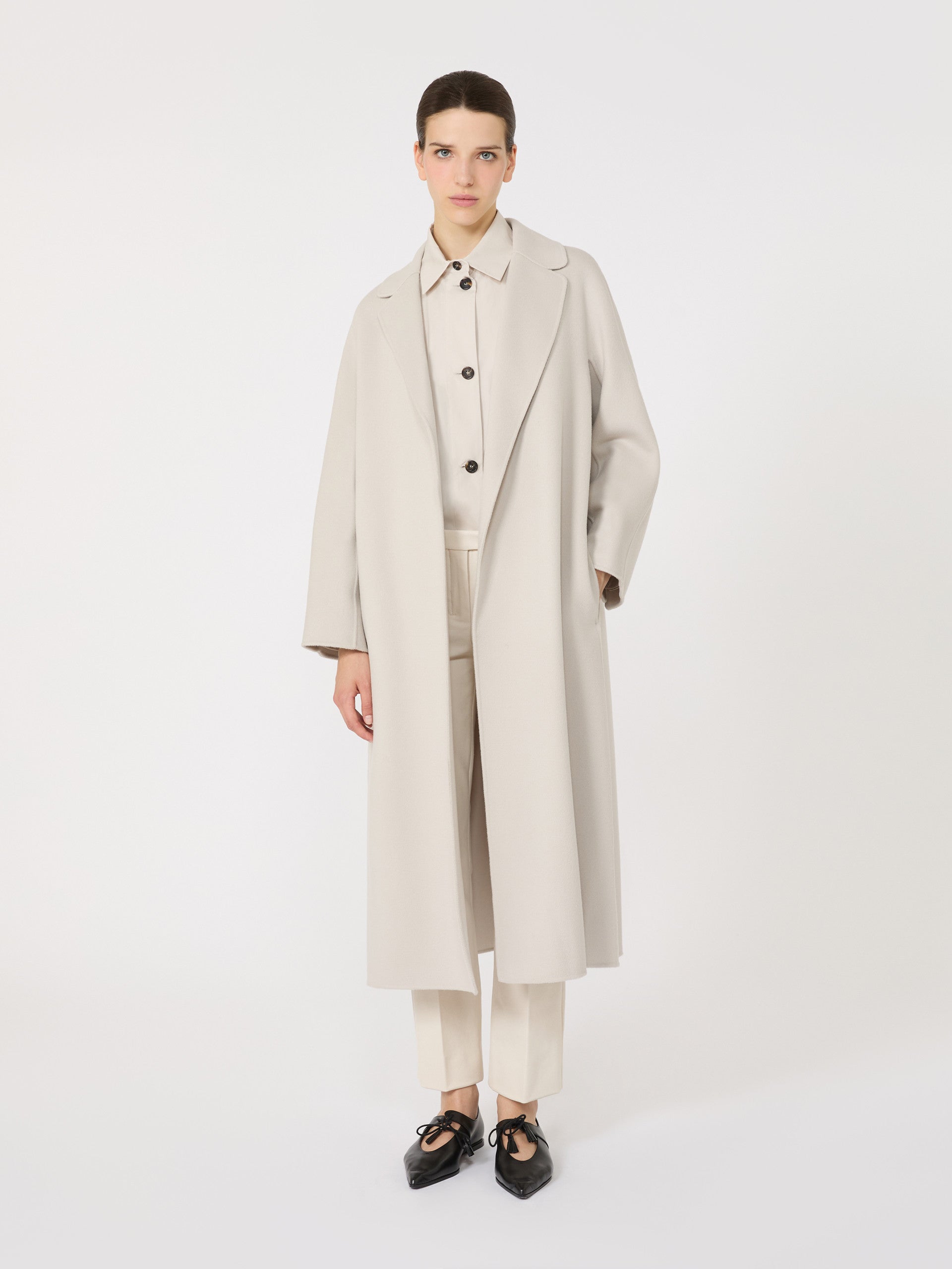 Wool Broadcloth Midi Coat for Women - Ecru - Max Mara UAE