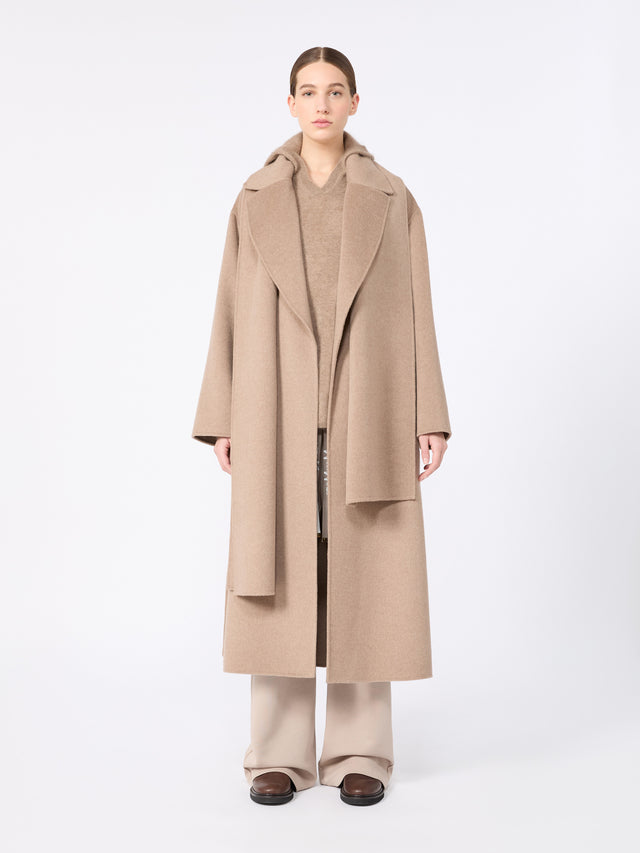 Double Wool And Cashmere Robe Coat for Women - Clay - Max Mara UAE
