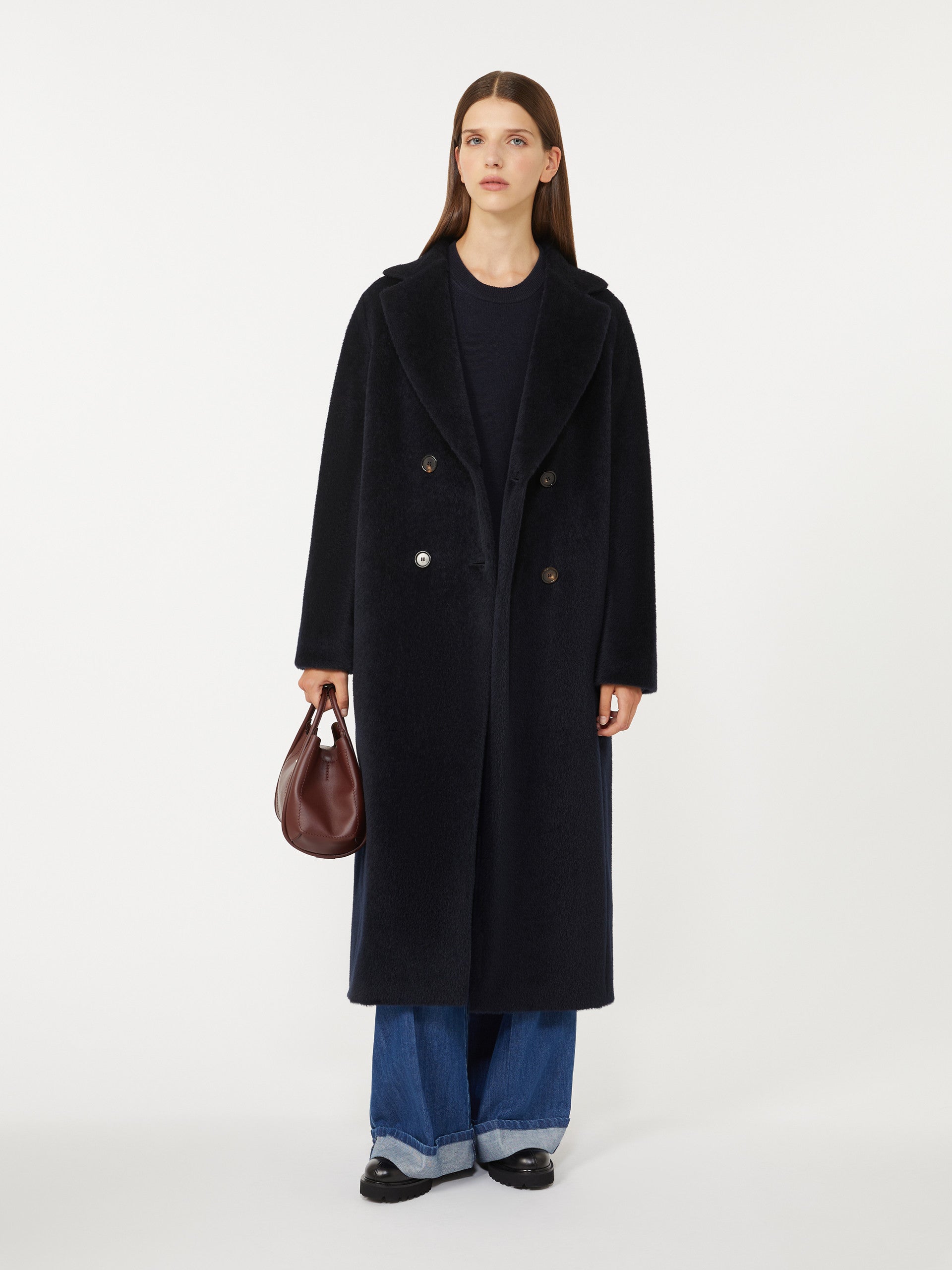 Double-Breasted Wool And Alpaca Coat for Women - Midnightblue - Max Mara UAE