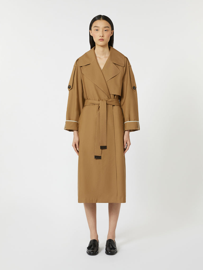 Oversized water-repellent twill trench coat
