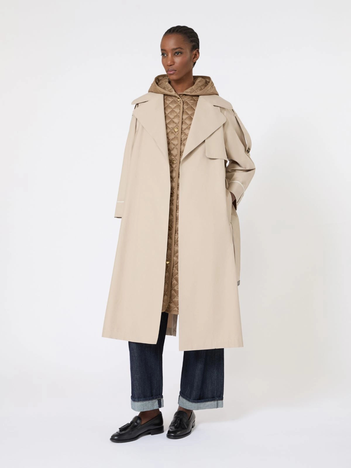 Oversized water-repellent twill trench coat