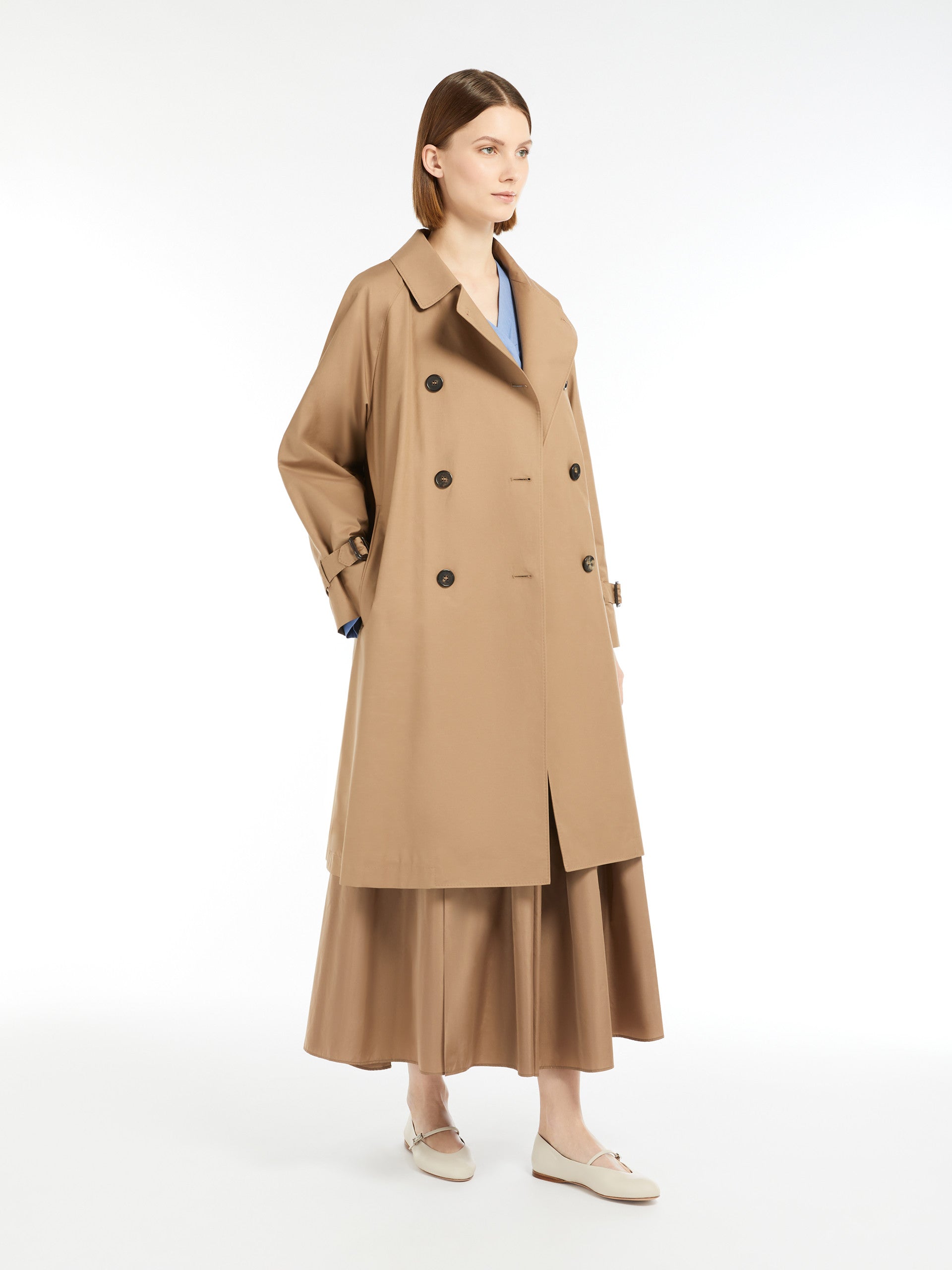 Water-Repellent Twill Midi Trench Coat for Women - Camel - Max Mara UAE