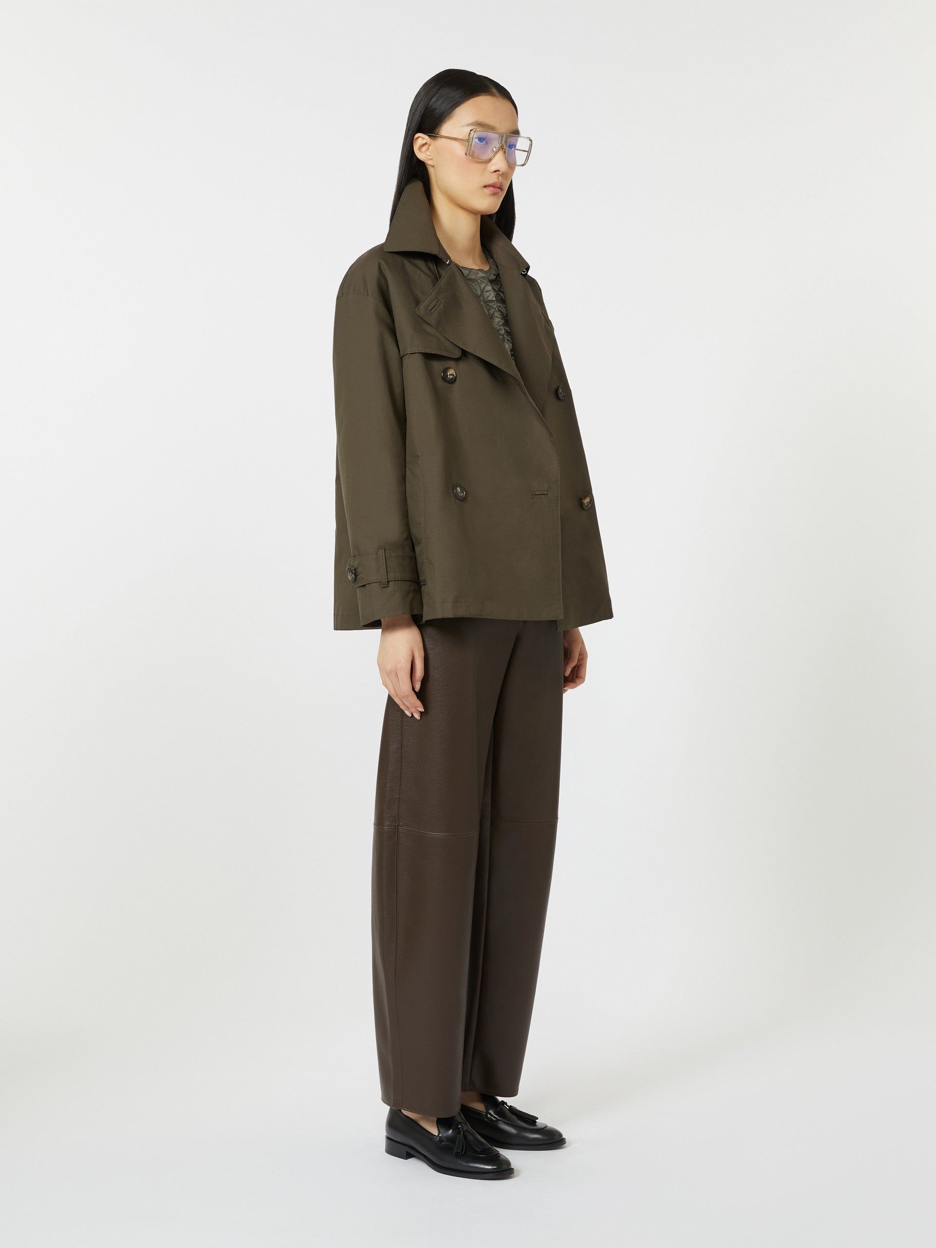 max mara double-breasted water-repellent cotton trench coat for women