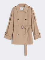 Short Double-Breasted Trench Coat In Water-Repellent Cotton Twill for Women - Camel - Max Mara UAE