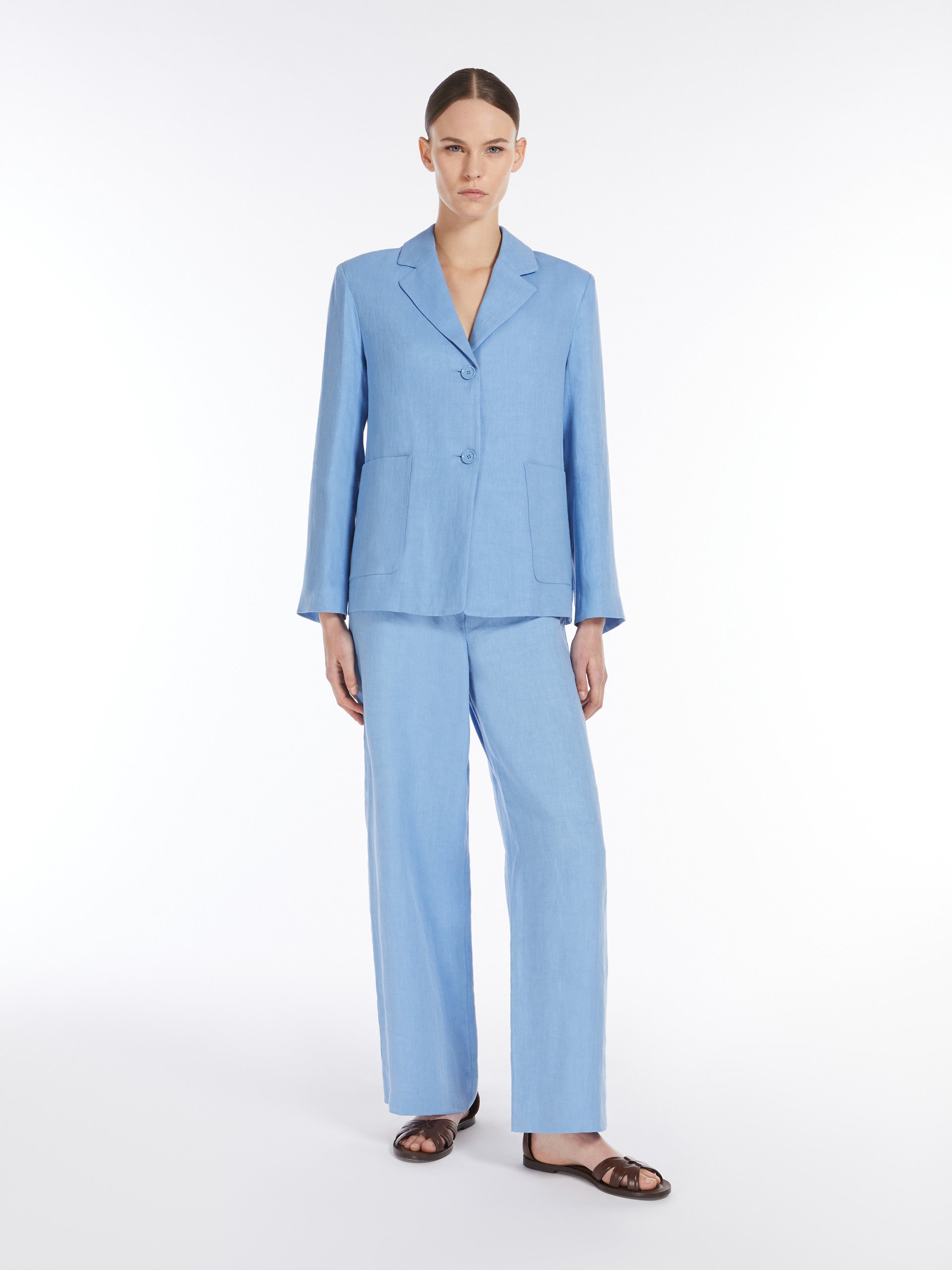 Single-Breasted Linen Jacket for Women - Light Blue - Max Mara UAE