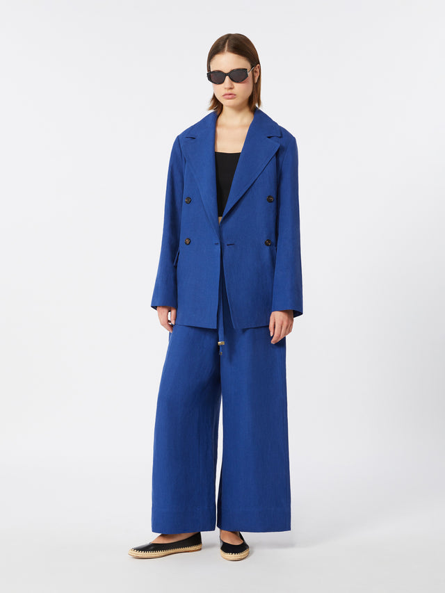 max mara double-breasted linen canvas jacket for women