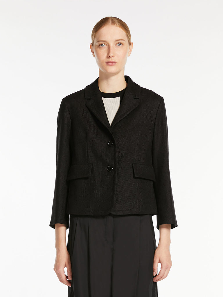 Linen and cotton basketweave blazer