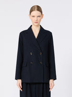 Double-Breasted Pinstripe Wool Jacket for Women - Midnightblue - Max Mara UAE