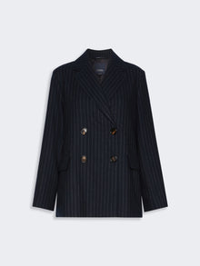 Double-Breasted Pinstripe Wool Jacket for Women - Midnightblue - Max Mara UAE