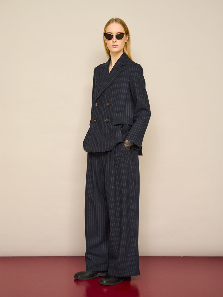 max mara double-breasted pinstripe wool jacket