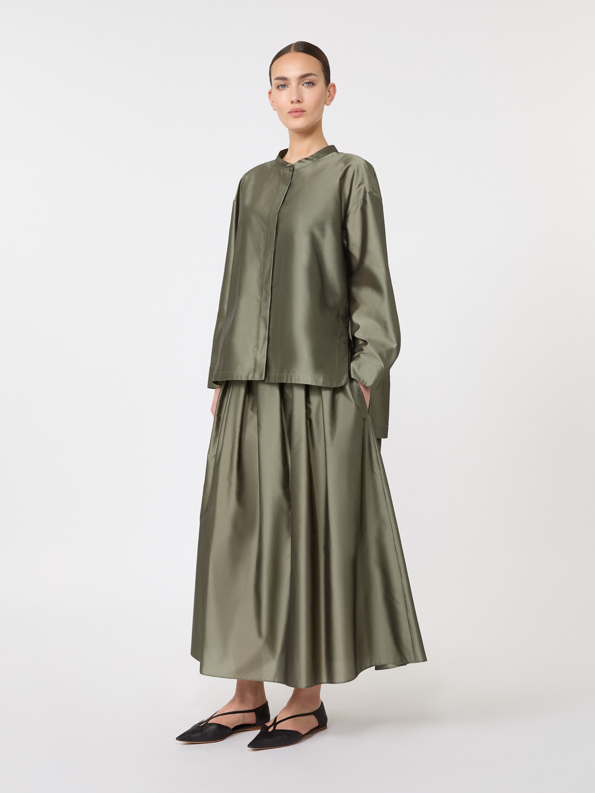 Pleated Organza Skirt for Women - Sage Green - Max Mara UAE