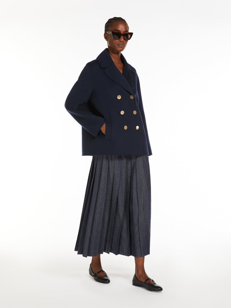 max mara denim-effect pleated cotton skirt