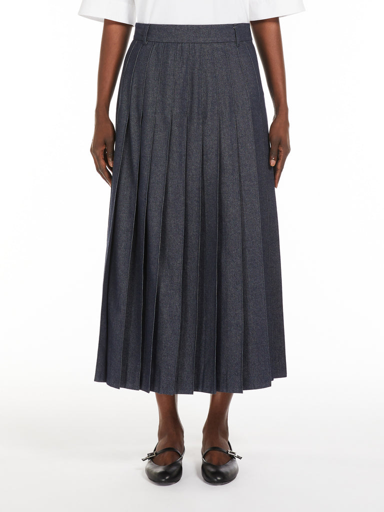 max mara denim-effect pleated cotton skirt