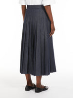 Denim-Effect Pleated Cotton Skirt for Women - Midnightblue - Max Mara UAE