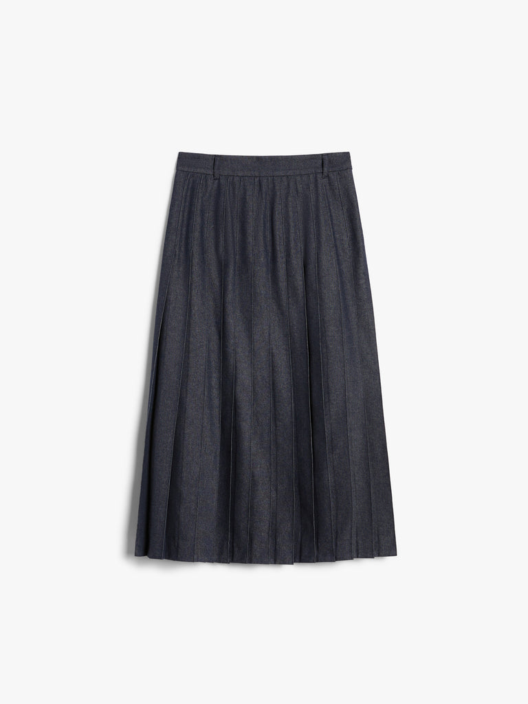 max mara denim-effect pleated cotton skirt