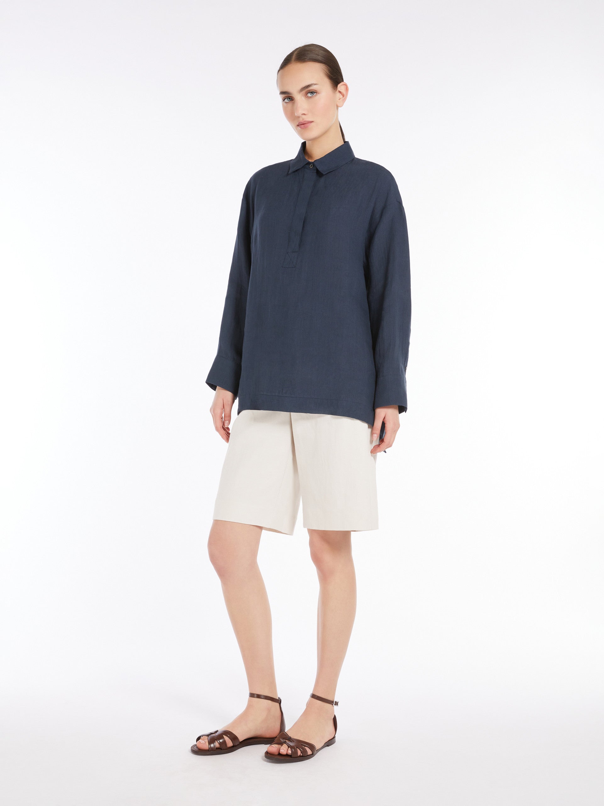 Linen Canvas Polo Shirt for Women - Ultramarine - Max Mara UAE