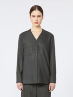 Wool Flannel V-Neck Shirt for Women - Dark Green - Max Mara UAE