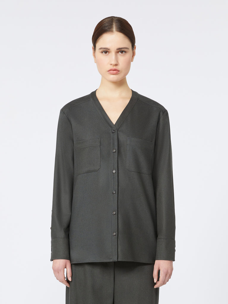 max mara wool flannel v-neck shirt