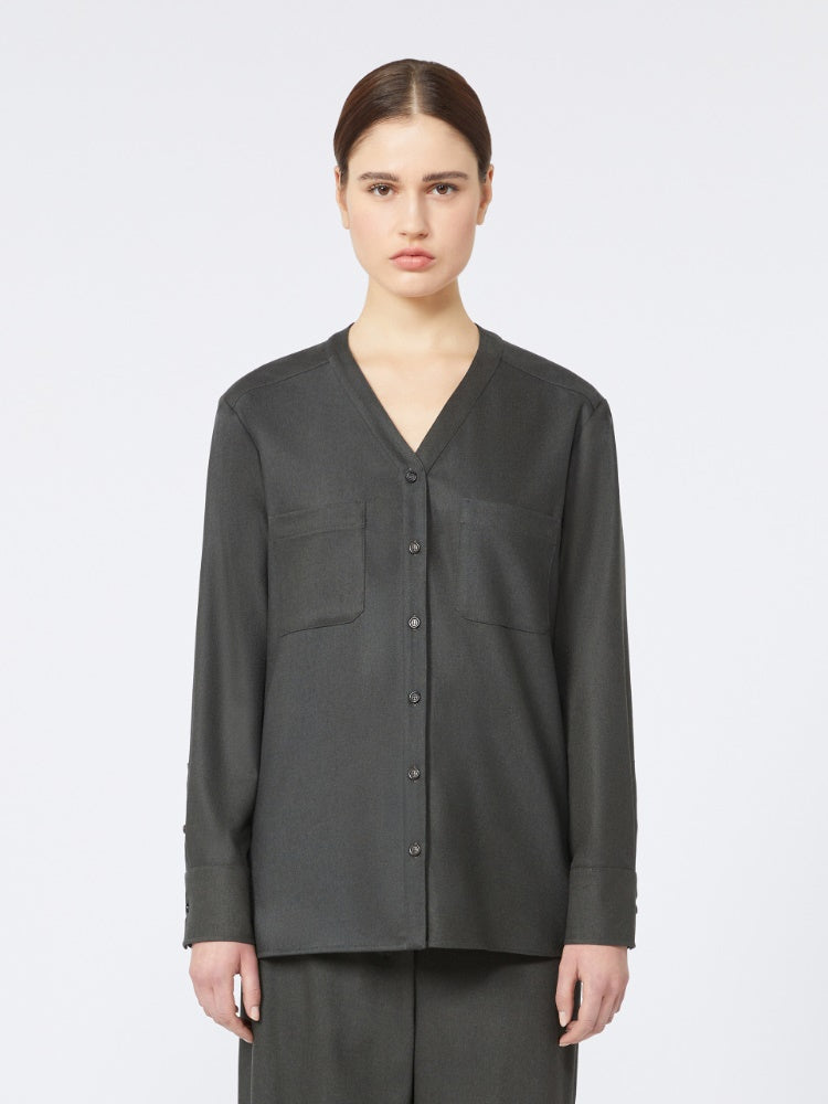 Wool flannel V-neck shirt