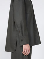 Wool Flannel V-Neck Shirt for Women - Dark Green - Max Mara UAE