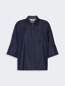 Wide Cotton Denim Shirt for Women - Midnightblue - Max Mara UAE
