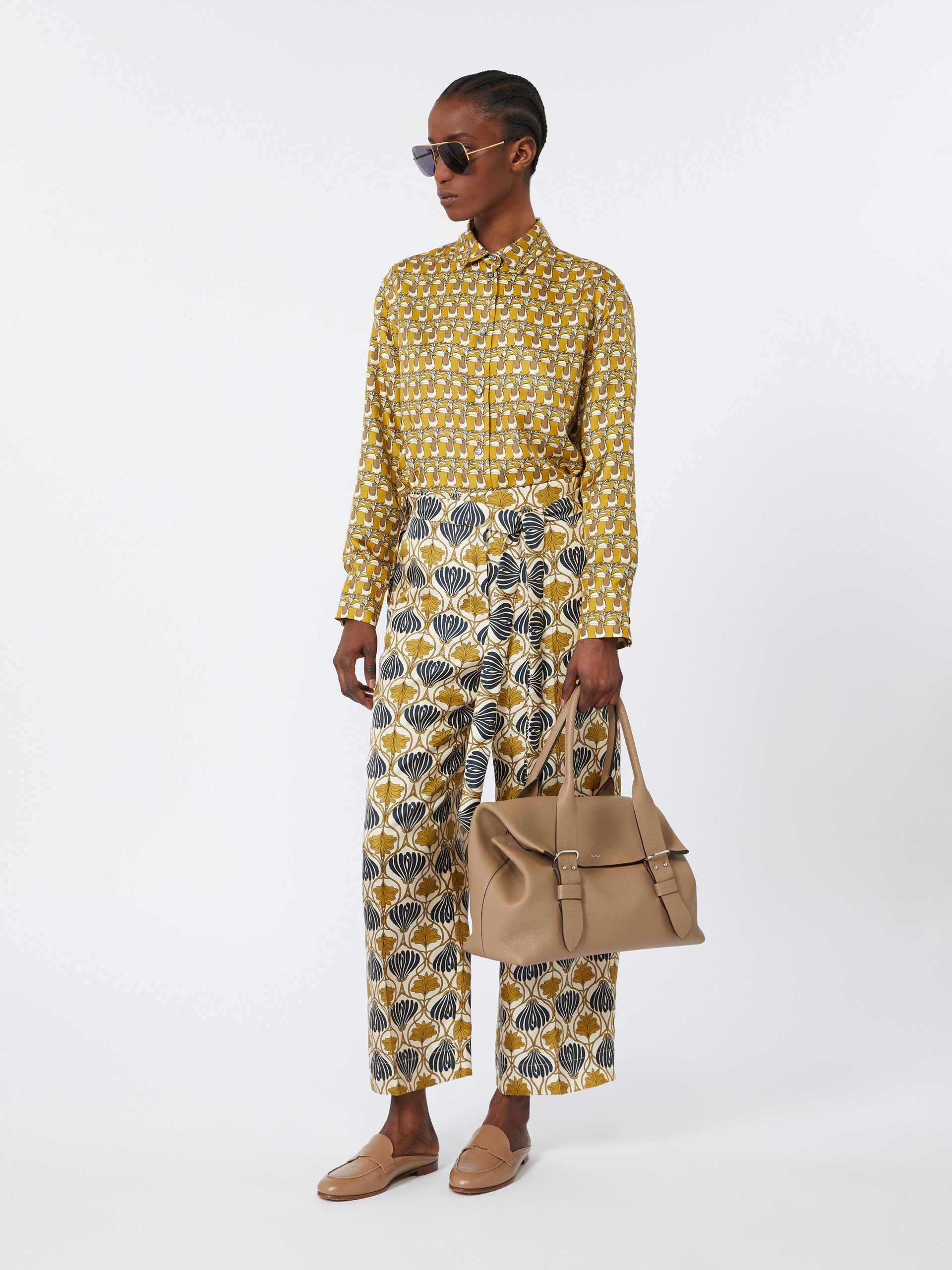 Reversible Printed Silk Shirt for Women - Mustard - Max Mara UAE