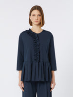 Flounce-Detail Washed Cotton Shirt for Women - Ultramarine - Max Mara UAE