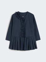 Flounce-Detail Washed Cotton Shirt for Women - Ultramarine - Max Mara UAE