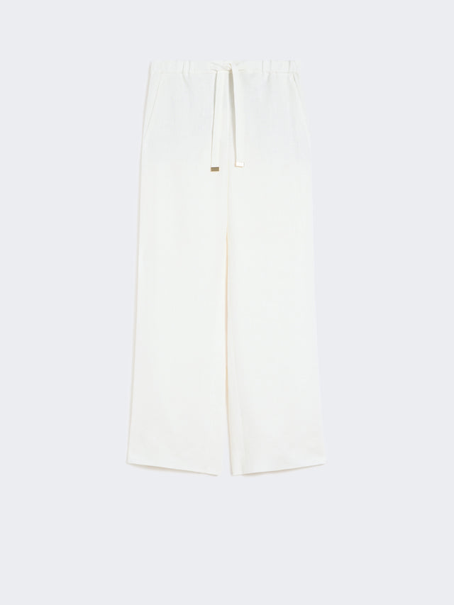 Linen Basketweave Trousers for Women - White - Max Mara UAE