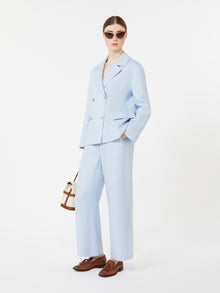Linen Basketweave Trousers for Women - Light Blue - Max Mara UAE