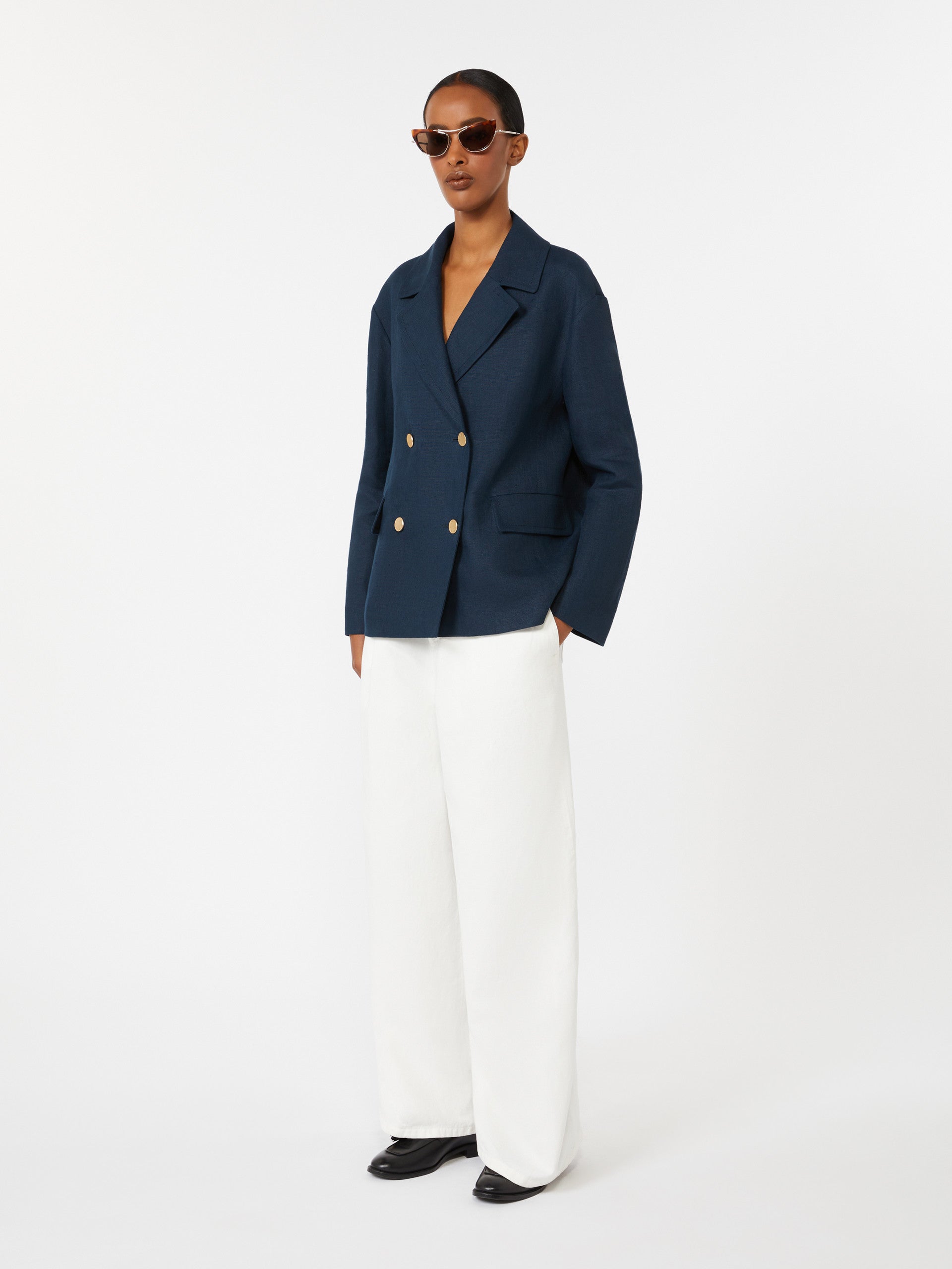 max mara wide-fit cotton and linen trousers for women