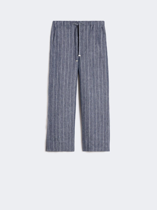 max mara denim-look pinstripe linen trousers for women