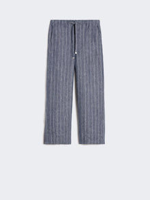 Denim-Look Pinstripe Linen Trousers for Women - Ultramarine - Max Mara UAE