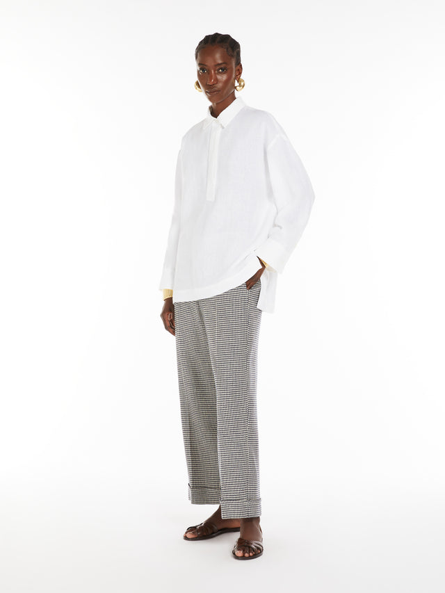 Linen And Cotton Basketweave Trousers for Women - Navy - Max Mara UAE