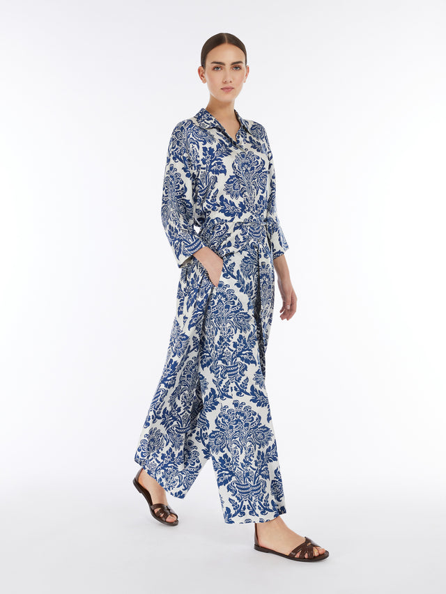 Printed Poplin Trousers for Women - Cornflower Blue - Max Mara UAE