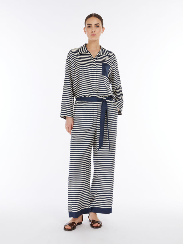 Printed Silk Belted Trousers for Women - Ecru - Max Mara UAE