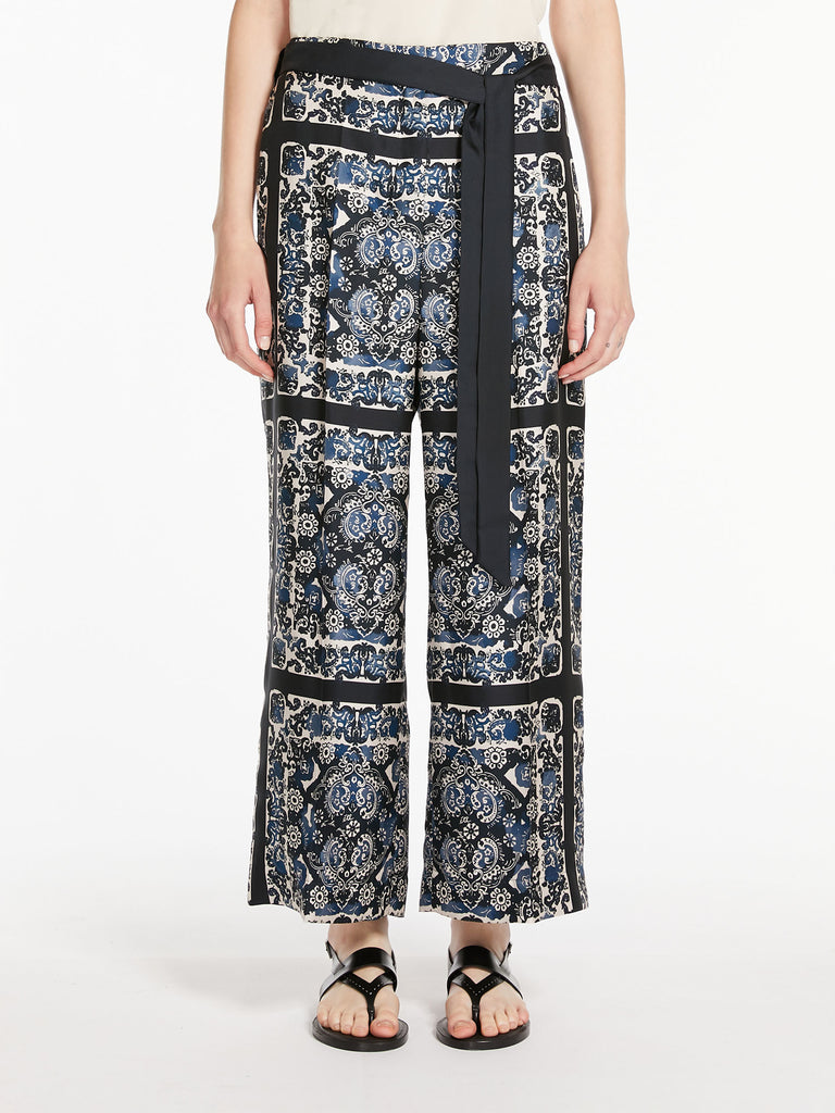 Wide-fit silk twill trousers