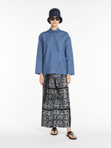 Wide-fit silk twill trousers